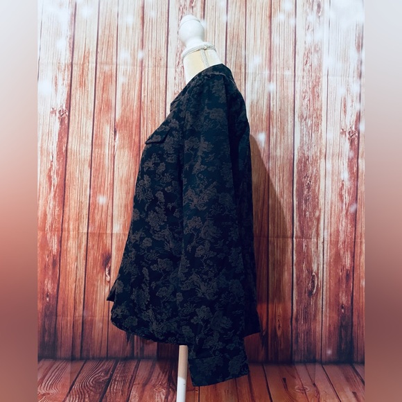 Women’s Medium Jacket Susan Graver ‘Shacket’ Shirt Jacket Brown Black Floral - Picture 7 of 9